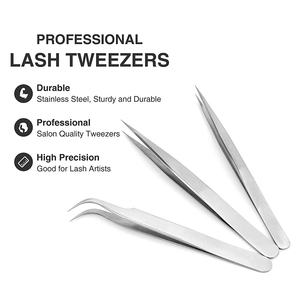 Juego de Pinzas para Pestañas de Acero Inoxidable con Acabado Espejo, 3 Piezas, para Uso en Salones de Belleza - Product Image 1