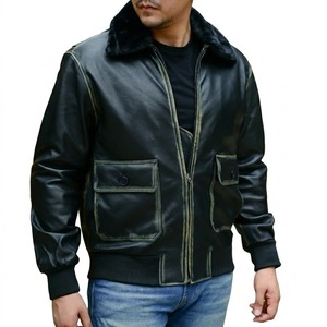 Chaqueta Bomber de Cuero Genuino para Hombre, Forro de Poliéster, Cierre de Cremallera, Cálida para Invierno, Resistente al Viento, Estilo Urbano, Bolsillos Delanteros - Product Image 3
