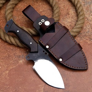 Cuchillo Skinner de Hoja Curva, Hoja de Acero al Carbono, Mango de Madera, Grosor de 0.6mm, Borde Biselado, Funda de Cuero - Product Image 4