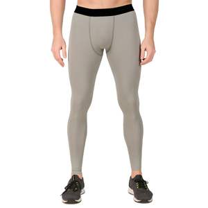 Leggings de compression noirs unis pour hommes, personnalisables en gros, taille élastique, antibactériens, séchage rapide, respirants, avec coutures plates à 4 aiguilles - Product Image 1