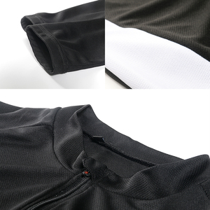Maillot de cyclisme à manches longues noir à séchage rapide avec empiècements latéraux blancs, fermeture éclair intégrale sur le devant, coupe sport, haut de gamme pour homme, 100 % polyester - Product Image 4
