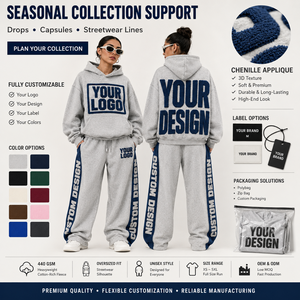 Conjunto de Sudadera con Capucha y Pantalones Deportivos con Logotipo Personalizado, Estampado Puff, Etiqueta Privada OEM, Cintura Elástica con Cordón, Forro Polar Térmico - Product Image 1