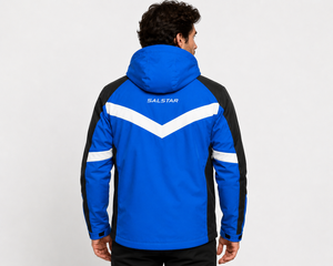 Veste softshell pour homme, bleu et blanc contrastés, avec capuche, imperméable, coupe-vent, veste de sport d'hiver pour l'extérieur, vêtements de travail personnalisés - Product Image 4