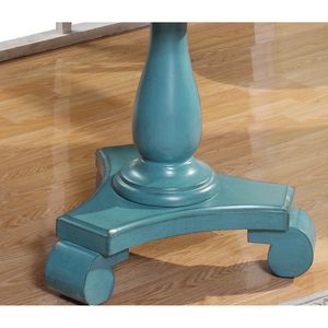 Tavolo Consolle Rotondo Rene in Legno con Piedistallo, Elegante Tavolino Laterale in Teal - Product Image 4