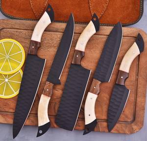 Juego de Cuchillos de Chef con Recubrimiento en Polvo y Mangos de Hueso y Madera de Palisandro, Juego de Cinco Cuchillos de Cocina Profesionales Hechos a Mano Personalizados OEM - Product Image 3