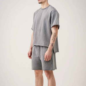 Ensemble T-shirt et Short de Sport d'Été pour Homme, Personnalisé avec Logo, Effet Délavé, Respirant, Manches Courtes, en Coton de Haute Qualité - Product Image 5
