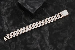 Bracelet à breloques unisexe Hiphop plaqué or 14 carats, serti de diamants ronds taille brillant, couleur D, fantaisie, GIA - Product Image 3