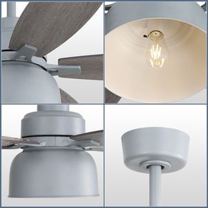 Ventilatore da soffitto premium da 52 pollici grigio cemento con motore DC, luce, lampadina E26 e telecomando, 5 pale in compensato - Product Image 2