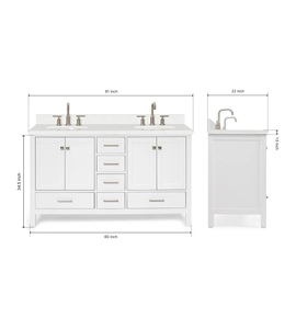 Mueble de Baño Independiente Abigail de 61 Pulgadas, Color Blanco, con Doble Lavabo y Encimera de Cuarzo Blanco Puro, Directo de Fábrica en Vietnam - Product Image 6
