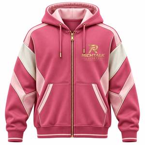 Men's <b>Zip</b>-Up <b>Hoodie</b> Oversized Fit French Terry Cotton <b>Pocket</b> Design Sporty Style Heavyweight Color Blocking Winter Wear - Product Image 2