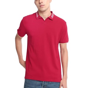 เสื้อโปโลผู้ชายแขนสั้นสีแดง ผ้าฝ้าย สีพื้น ลำลอง ระบายอากาศได้ดี ทรงปกติ - Product Image 1