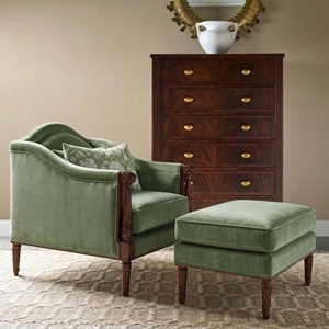 Fauteuil rembourré de style français antique, classique, en bois de noyer sculpté, en velours, pour hôtel et maison 0304434 - Product Image 5