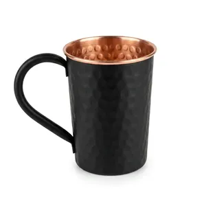 Tasses à Moscow Mule en cuivre noir mat, finition martelée, avec poignée en cuivre rose doré, pour cocktails, bière, café et autres boissons - Product Image 1