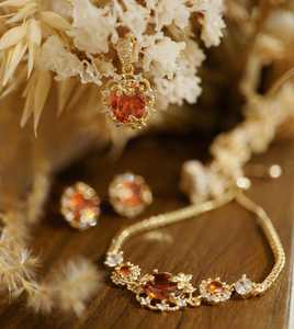 Conjunto de Joyería con Colgante Ovalado de Rubí Dorado, Aretes y Brazalete de Rubí, Plata de Ley 925, Chapado en Oro de 14K, Regalo de Aniversario - Product Image 6