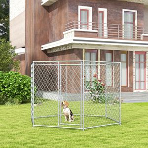 Recinto per Cani da Esterno 2,8m x 2,4m x 1,7m con Porta Bloccabile, Colore Argento, per Cani di Taglia Media e Grande - Disponibili Misure XXL, XL, X - Product Image 2