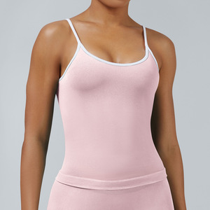 Débardeurs de sport pour femmes avec coussinets intégrés, fines bretelles, sans manches, tricotés, décontractés, 100% coton, séchage rapide, respirants - Product Image 3