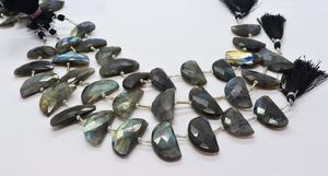 Perles de labradorite naturelle facettées, sculptées en forme de demi-lune, 12x25 mm, pierres fantaisie, 11 perles, perles de labradorite pour bijoux - Product Image 3
