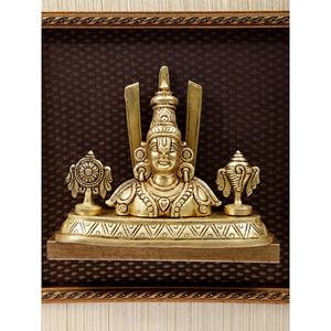 16 \ "Tirupati Balaji (Venkateshvara) Statue Tenture Murale Sculpture En Laiton Encadrée En Bois Avec Des Symboles Vaishnava - Product Image 1