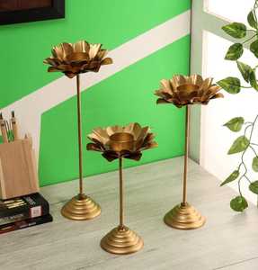Golden Lotus Handmade Durable Eco-Friendly Iron Tea Light <b>Candle</b> <b>Stick</b> Holder Set of 3 for Religious Activities - Product Image 5
