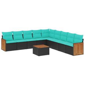 Juego de sofás de jardín de ratán sintético negro de 10 piezas con cojines, colección de muebles de patio - Product Image 2