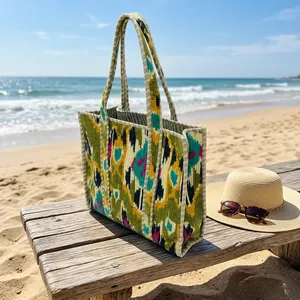 Fashion Multi Print Canvas Velvet Lady Bohemian Style Lightweight Tote <b>Bag</b> with Inner Pockets for All Seasons Shopping & Travel - Product Image 1