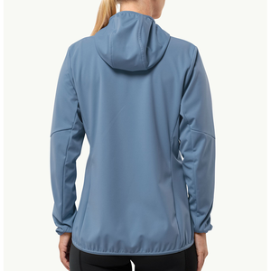 Chaqueta azul para mujer, de softshell, con capucha, cortavientos, con cremallera, para actividades al aire libre - Product Image 5
