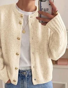 Cardigan en tricot crème à manches longues, fermeture boutonnée, couleur unie, pull d'automne, coupe classique, 100% acrylique, pull pour homme - Product Image 3