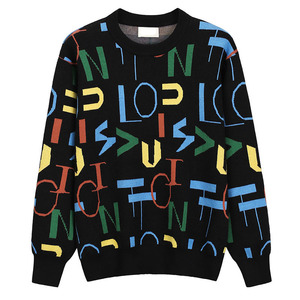 Custom OEM ODM <b>Men</b> Women Jacquard Sweater Pullover Casual Solid Nylon/Acrylic <b>Long</b> Sleeve Knitted with Flowers - Product Image 1