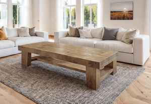 Mesa de Centro de Lujo para Sala de Estar Hecha de Madera Natural Sólida con Tapa Rectangular Gruesa, Estructura y Diseño de Base Duraderos - Product Image 2