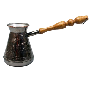 Cafetière turque en cuivre gravée à la main, Cezve Ibrik, cafetière traditionnelle arabe grecque pour cuisinière, avec poignée en bois durable - Product Image 4