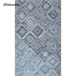 Eco-friendly Cheap Price Latest Design Home Decor Jute Denim Rug Runner Geometric Design Handmade Jute Carpet Runner