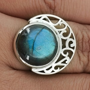 <b>Labradorite</b> <b>Ring</b> 925 Sterling Silver Handmade Boho Statement Promise Jewelry for Women Natural Round Shape Gemstone Jewelry - Product Image 5