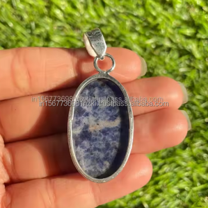 จี้โซดาไลต์เงินสเตอร์ลิง925เครื่องประดับแฮนด์เมดสไตล์โบฮีเมียนชุบโรเดียมของขวัญแต่งงานที่ไม่ซ้ำใคร - Product Image 5