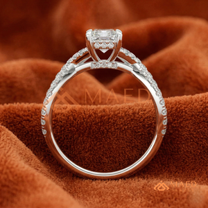 Elegante Anillo de Compromiso de Plata de Ley 925 con Diamante de Corte Radiante y Banda Doble Trenzada con Pavé para Mujer - Product Image 2