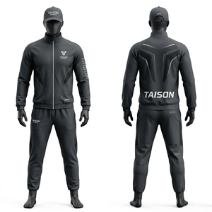 men Tennis Track Suit 290 GSM Soft Polyester Spandex Fabric Dark Black Grey Contrast Panel Style Custom Logo <b>Screen</b> Print Wear - Product Image 1