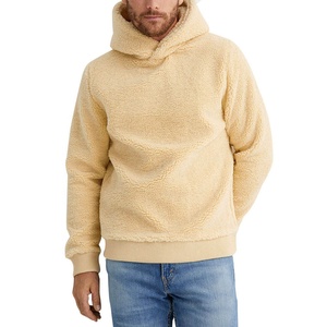 Sweat à capuche Sherpa personnalisé pour homme, beige, en polaire moelleuse, pull chaud d'hiver, coupe ample, poche surdimensionnée, 360g, service OEM, fabricant - Product Image 1