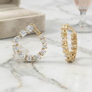 ต่างหูเพชรทรงหยดน้ำแบบผสม 1.75 กะรัต ทอง 14K เพชรเลี้ยงในห้องปฏิบัติการ สี E-F ความสะอาด VVS2 แบบหนีบติด สำหรับผู้หญิง - Product Image 3