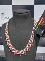 Cadena Cubana de Plata 925 Chapada en Oro con Moissanita, Diseño Iced Out Bicolor Rojo y Blanco, Corte Brillante, Collar Hip Hop Unisex