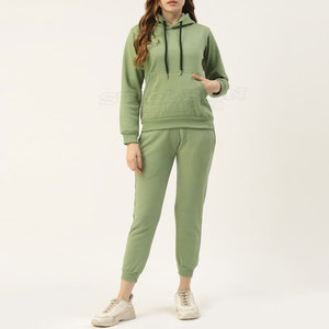 Women Light Blue Hooded <b>Tracksuit</b> Set Casual Full Sleeve Solid Color Cotton Loose Fit Sweatshirt And Joggers Spring Wear - Product Image 6
