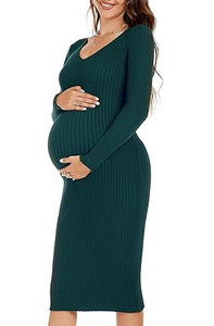 Vestido de Maternidad Ajustado de Manga Larga con Canalé para Mujer, Personalizable, de Alta Demanda, Precio al por Mayor, MOQ Bajo - Product Image 3