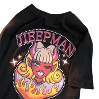 T-shirt noir oversize avec impression photo sur le devant, manches courtes, col rond, style décontracté, jersey en coton tricoté pour femme