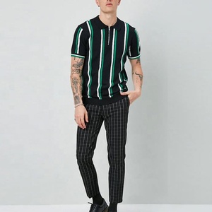 Polo OEM personalizado de fábrica de alta calidad a rayas con cremallera para hombre 100% algodón para hombre moda de verano mangas cortas acanaladas - Product Image 4