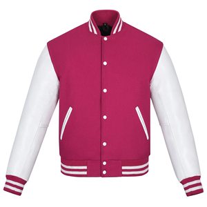 Nouvelle veste bomber universitaire en laine bleu roi et cuir noir, col montant, style universitaire, design streetwear, logo frontal - pour l'hiver - Product Image 2