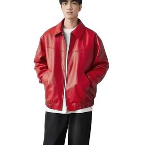 Chaqueta Bomber Unisex de Cuero Genuino 100%, Roja, Manga Larga, con Logotipo Frontal, Impermeable y Resistente al Viento, Nueva Llegada - Product Image 3