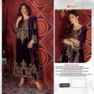 Elegant Velvet Embroidered Shalwar Kameez Set for Adults Pakistani Style Jacquard Bottom with Chinon Dupatta Special Occasions - Product Image 4