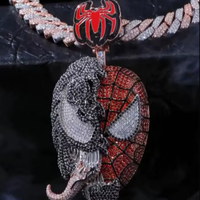 Pendentif Breloque Diamant, Venin d'Araignée et Perle d'Eau Douce, en Argent Plaqué Rhodium, Style Punk, Effet Glacé, Unisexe, Super-héros, Hip Hop, Fête