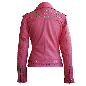 Chaqueta de Motera Acolchada con Bordado y Tachuelas de Piel de Oveja Genuina para Mujer, Reversible, Brillante, Ecológica y Moderna - Product Image 4
