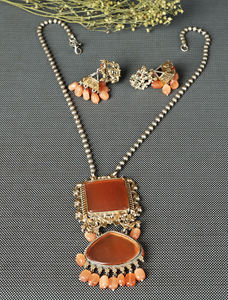 Conjunto de Collar y Pendientes de Plata Oxidada Bañada en Oro con Cristales de Estrás y Engaste de Bisel Estilo Bohemio Vintage para Boda - Product Image 2