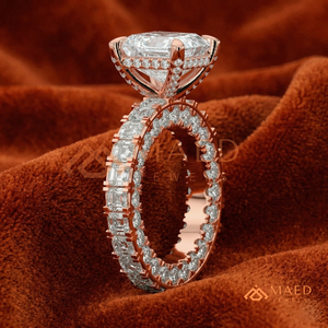 Elegant 925 Sterling <b>Silver</b> <b>Emerald</b> Cut Diamond Eternity Engagement <b>Ring</b> with Princess Cut Accent Stones for Women - Product Image 2