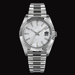 Reloj de Lujo Unisex para Fiesta, Diseño Personalizado, con Esfera Blanca Redonda Exclusiva, Fecha Automática, Movimiento de Cuarzo y Acero Inoxidable - Product Image 1